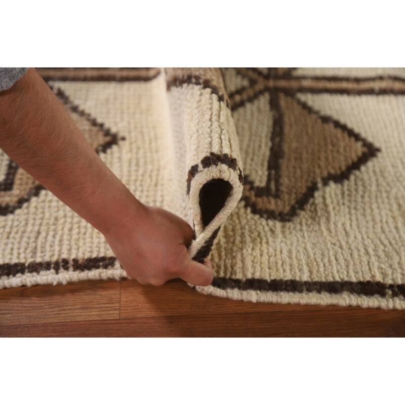 Geometric Anatolian Natural Dye Runner Rug Hand-knotted Wool Carpet - 3'0"x 11'0"