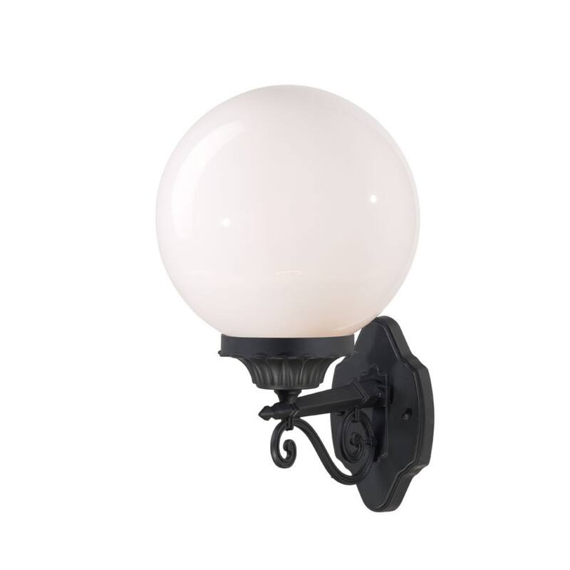 Matte Black Aluminum Wall Sconce with White Globe Flush Mount Outdoor Light - 12” x 9.88” x 17” (D x W x H)