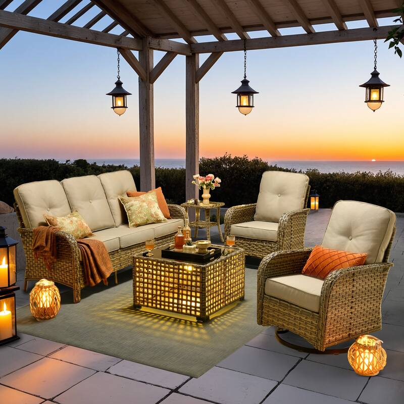OVIOS 5-piece Patio Wicker Conversation Furniture Set