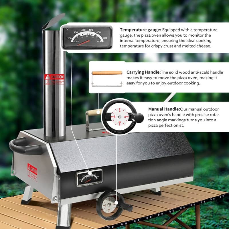 Semi-Automatic Black 12 Outdoor Pizza Oven Portable Wood Fired