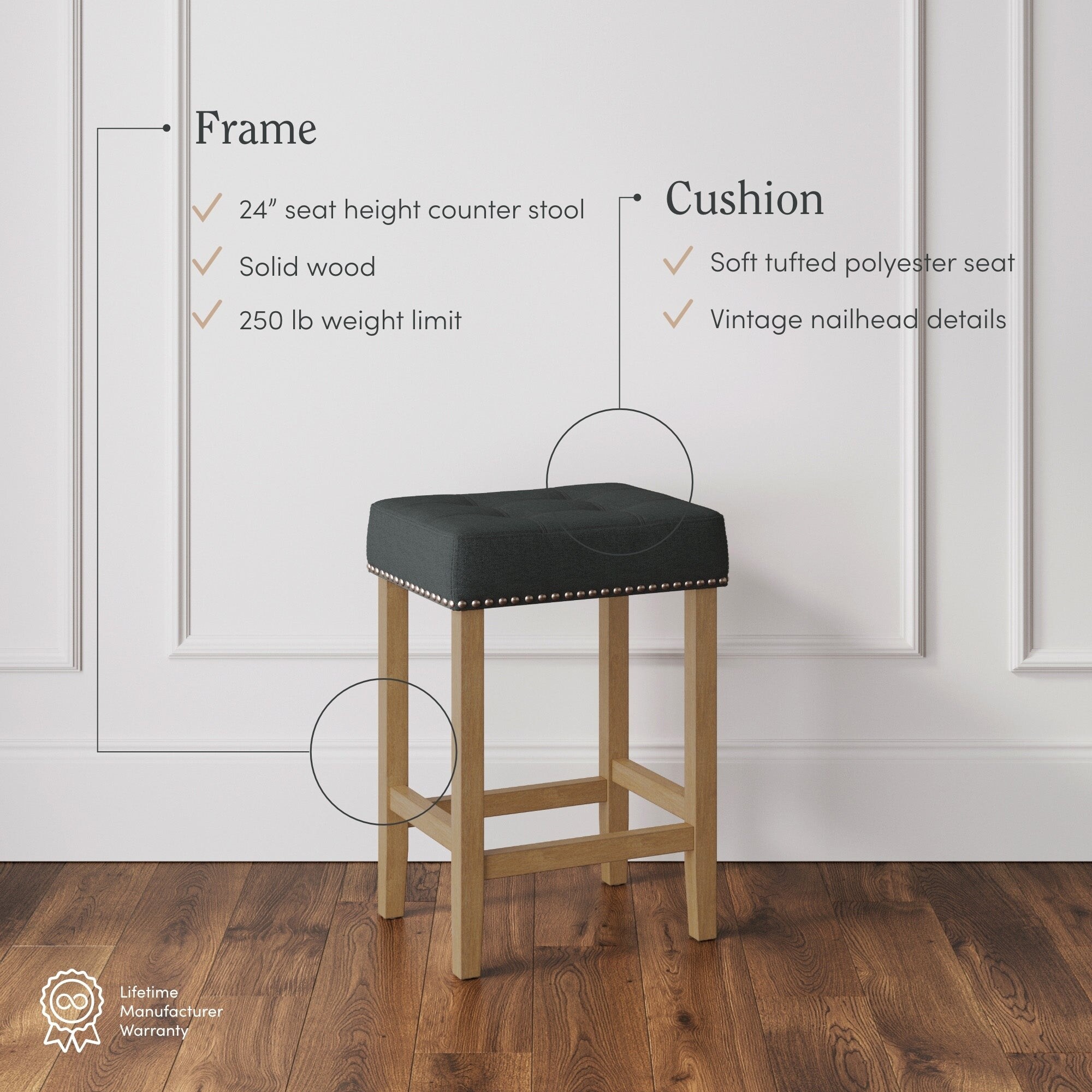 Nathan James Hylie Backless Counter Height Bar Stool with Solid