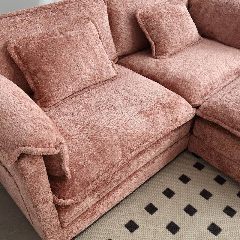 76'' Oversized Chenille Loveseat Sofa with Movable Ottoman Small Sofa for Apartment