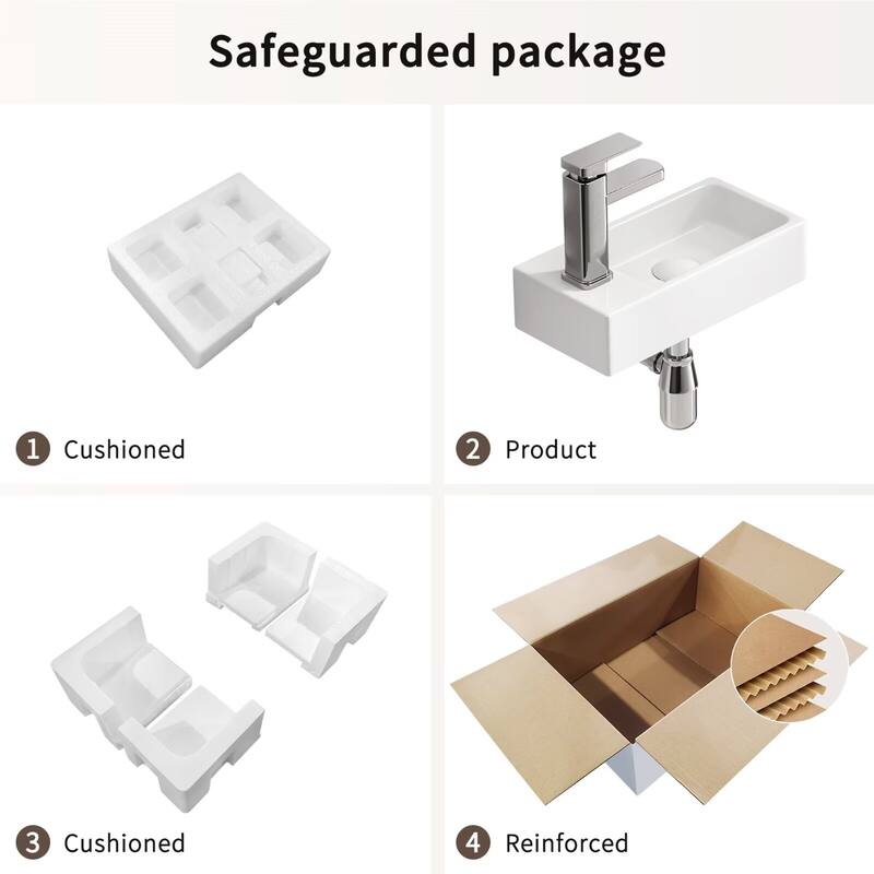 Wall-Mounted Ceramic Bathroom Sink with Silver Color Faucet & Drain