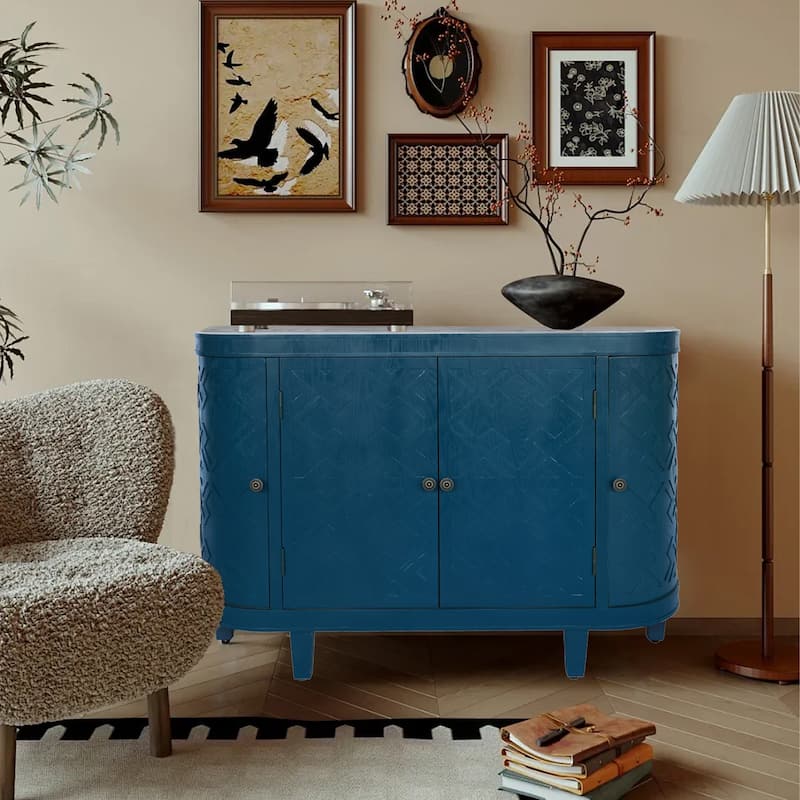 Buffet Sideboard Cabinet with Curvy Edge, Freestanding Wooden Storage Cabinet, Fluted Accent Cabinet with Sliding Door