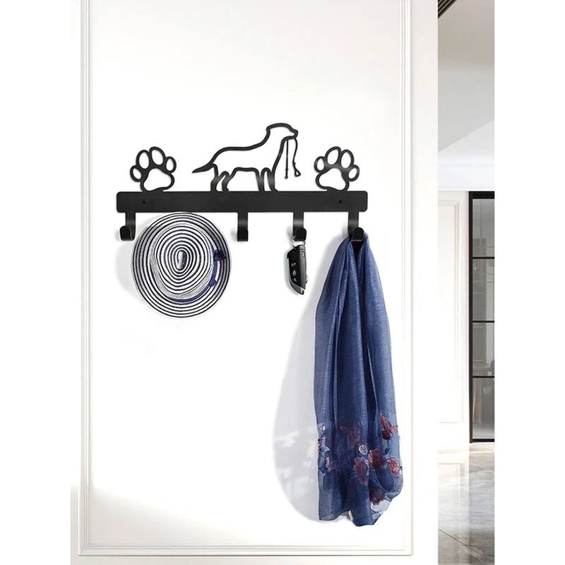 Black Metal Paw Wall Rack for Keys Coats Leashes Towels - 12.5" L x 6" H