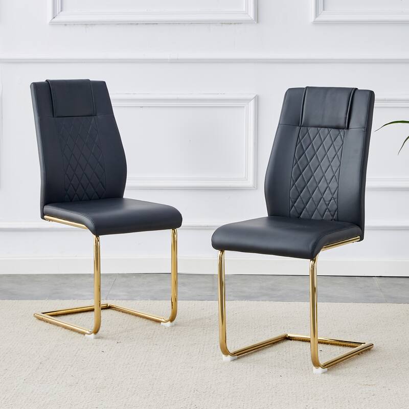 Modern dining room chairs, and golden leg cushioned chairs made of artificial leather, suitable for kitchens Set of 6 pieces