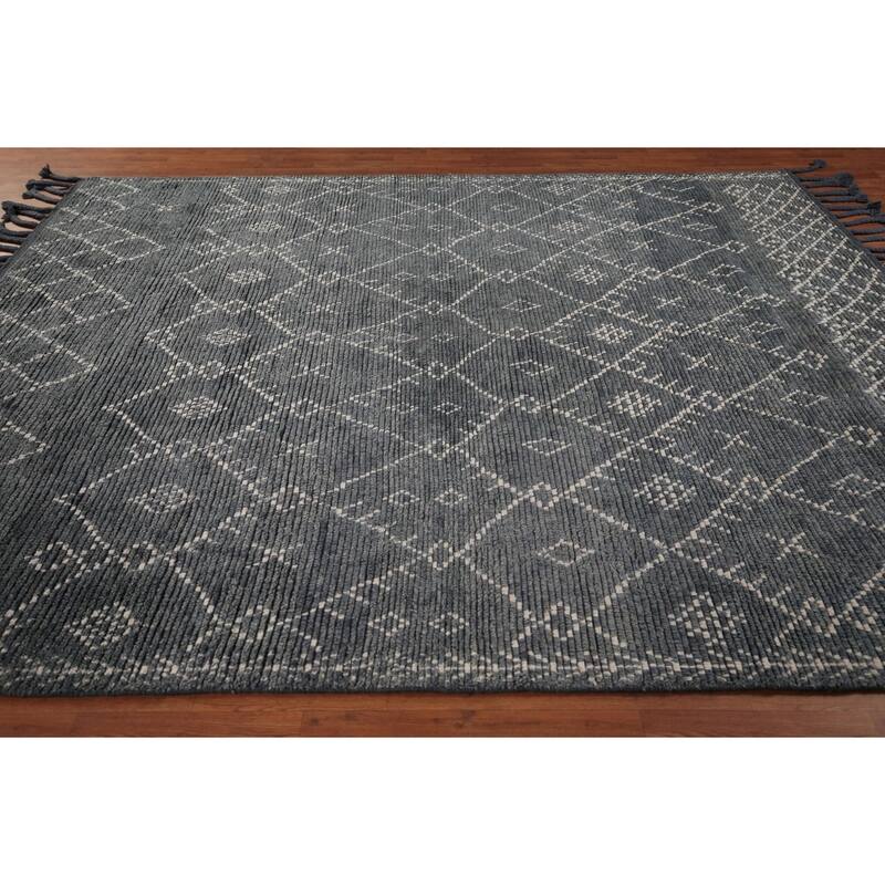 Trellis Moroccan Oriental Area Rug Hand-Knotted Wool Carpet - 8'1" x 9'9"
