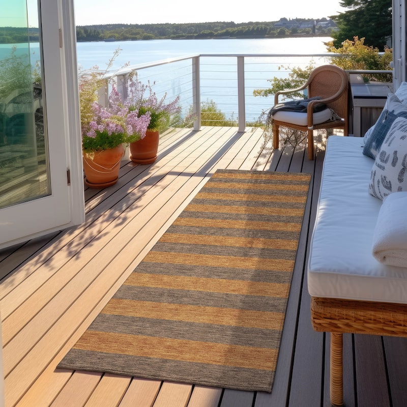 Machine Washable Indoor/ Outdoor Cabana Stripe Chantille Rug - Fudge - 2'3" x 7'6"
