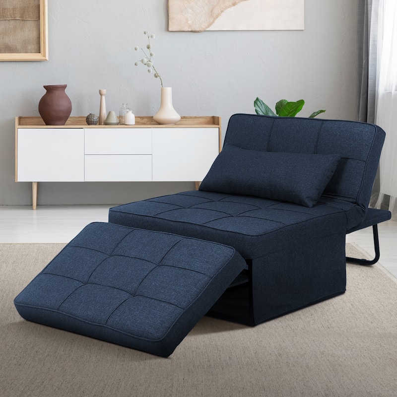 Ainfox Adjustable Sofa Chair Sleeper Sofa Bed Ottoman Couch with Metal Frame - Dark Blue