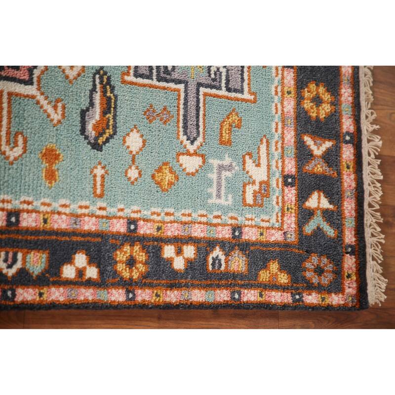 Turquoise / Green Kazak Oriental Foyer Rug Handmade Wool Carpet - 3'1" x 5'0"