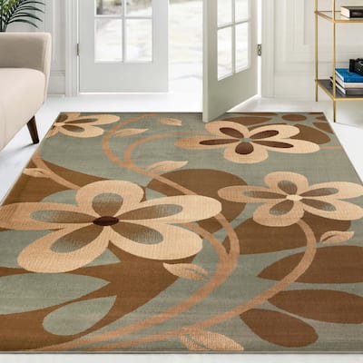 Superior Modern Bohemian Oversized Flower Vines Power-Loomed Indoor Area Rug