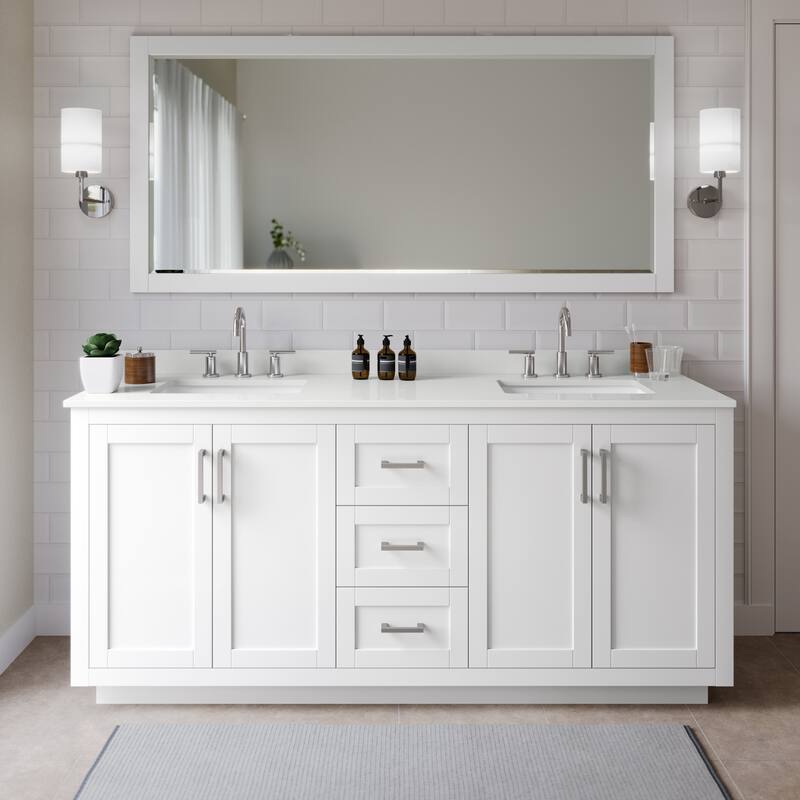 Wyndham Collection WCF292972D-QTZ-US3M70 Miranda 72" Free Standing - White / White Quartz Top / Brushed Nickel Hardware