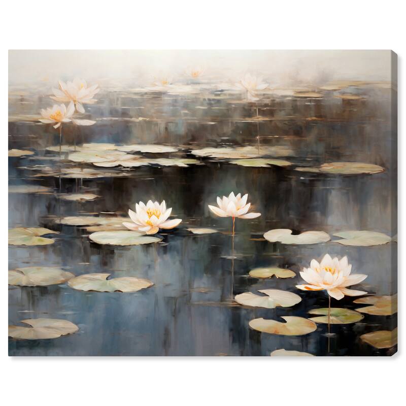 Wynwood Studio Canvas Nature and Landscape After Rain Lilipads White and Rustic Wall Art Canvas Print