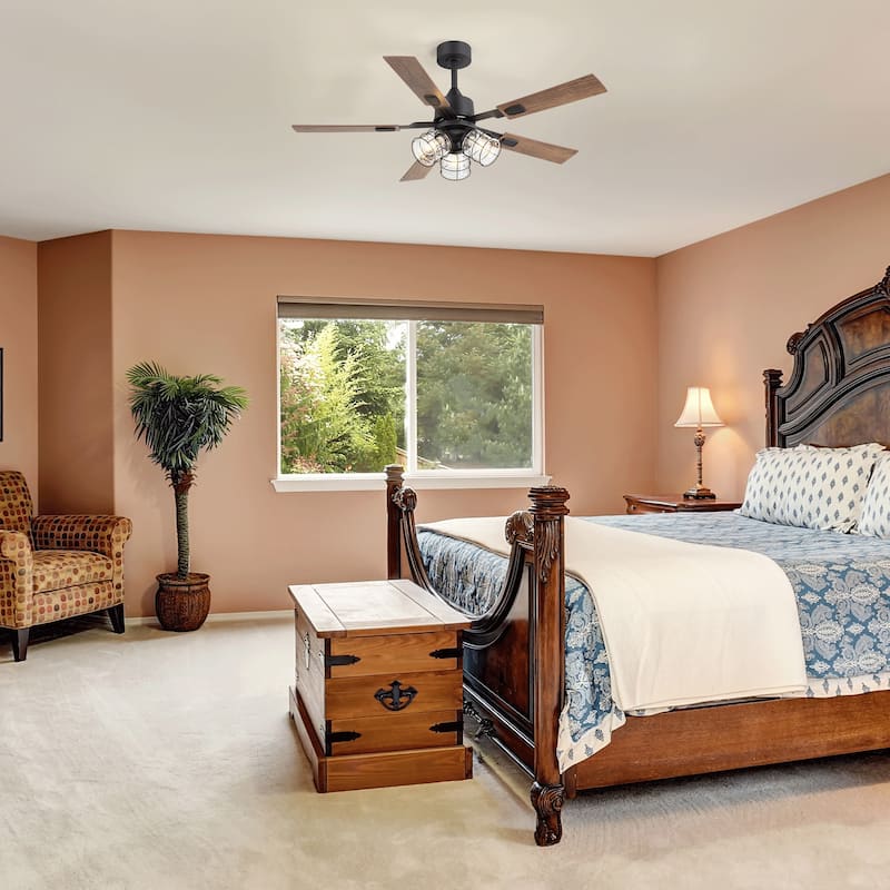 52" Industrial Reversible 5-Blade Glass Shade Ceiling Fan with Light and Remote