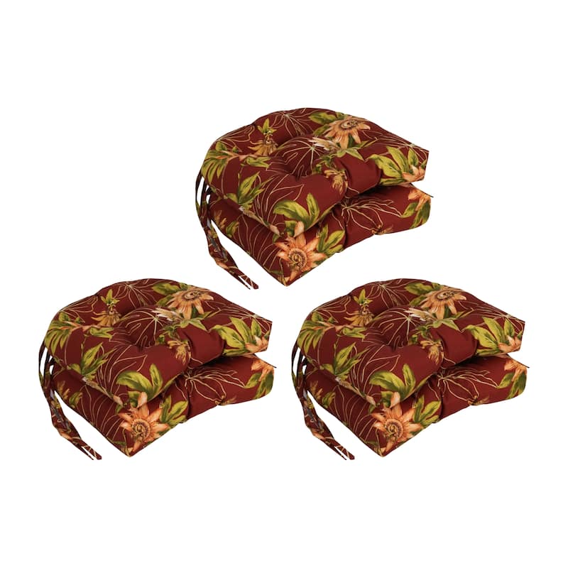 16-inch Rounded Back Tufted Indoor/ Outdoor Chair Cushions (Set of 6) - Passion Ruby