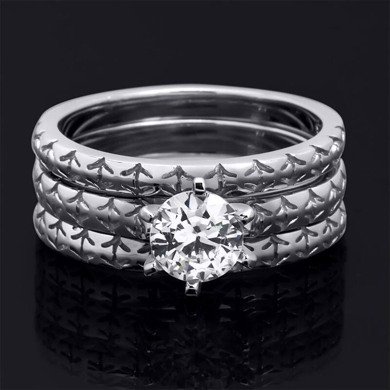 1.25 CT Round Cut Wedding Band Engagement Ring Set Sterling Silver