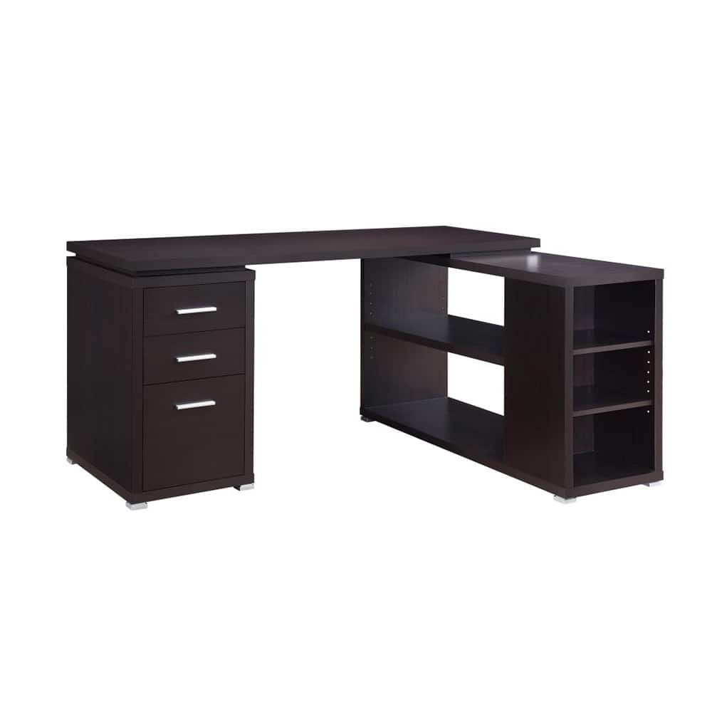 L-Shape Office Desk With Drawers and Shelves, Cappuccino