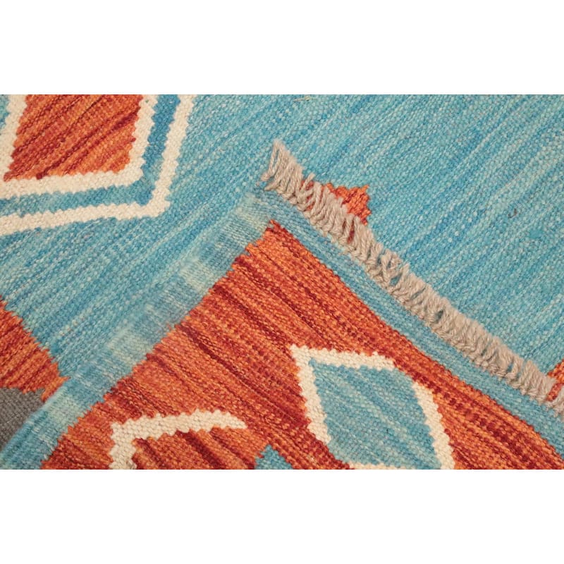 Hand Woven Oriental 100% Wool Carpet Southwestern Tribal Navy Blue & Blues Kilim Area Rug - 5' 0'' X 3' 2''