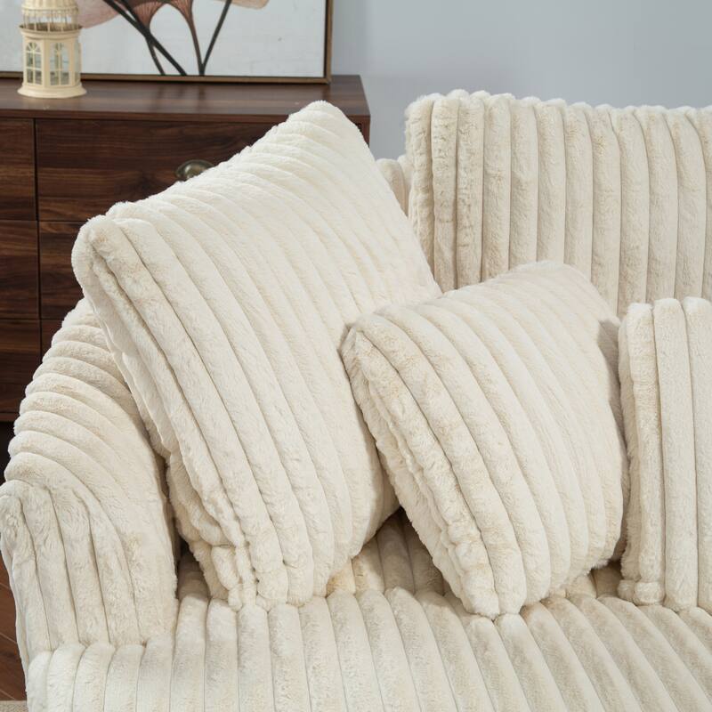 Modern Sofa Chair Round Accent Barrel Chair With 5 Pillows and Storage Ottoman