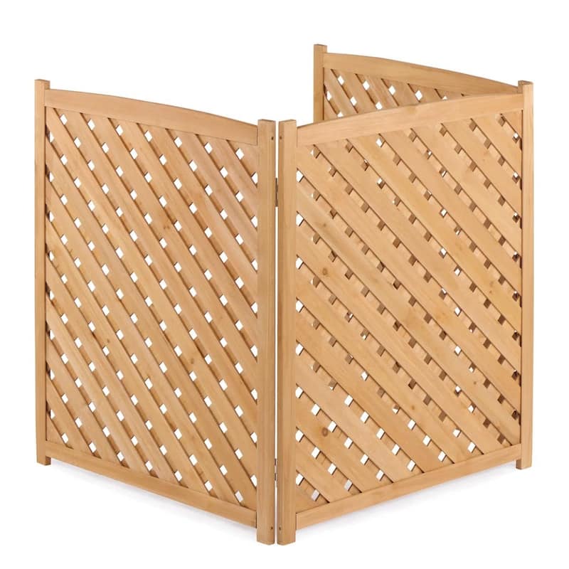 Anmytek Foldable Wooden Lattice Privacy Screen, 3 Panel Solid Natural Wood with Light Brown Finish, Diamond Design for Airflow