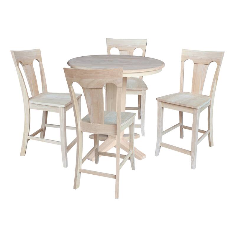 36 in Solid Wood Round Top Counter Height Dining Table with Stools in Unfinished - 5-Piece
