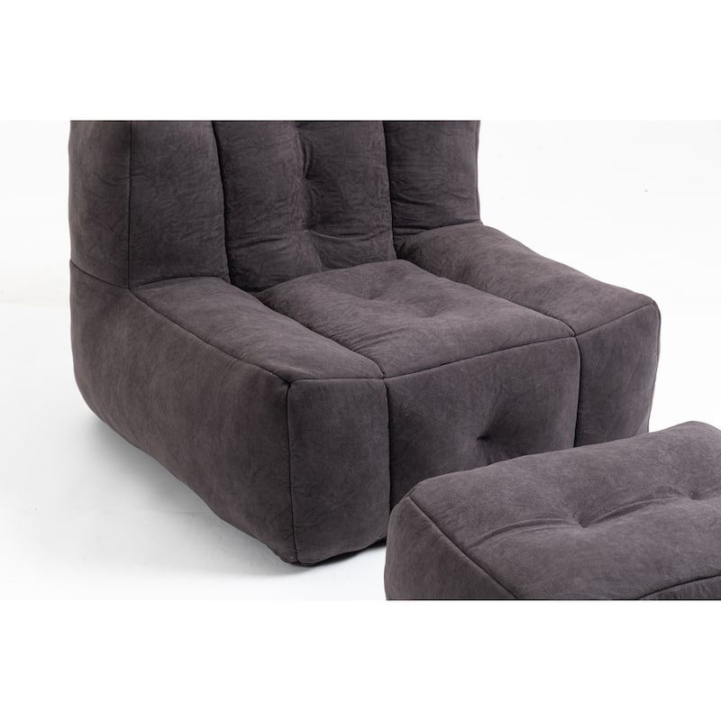 Fluffy Bean Bag Chair Lazy Bean Bag Sofa Chair for Adults and Children, Lounge Chairs with Memory Foam and Ottoman, Black