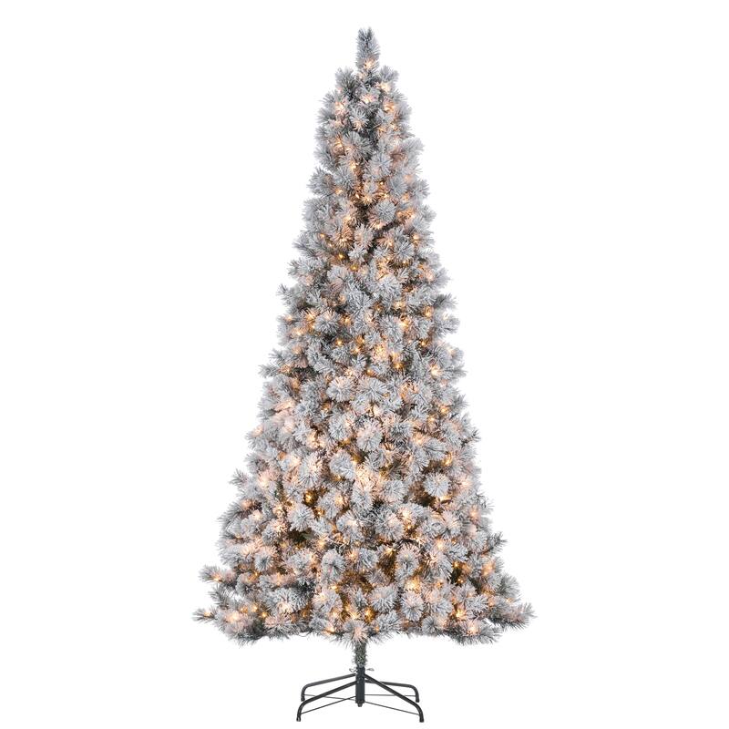 9 Foot Flocked Pre Lit Boise Pine Tree