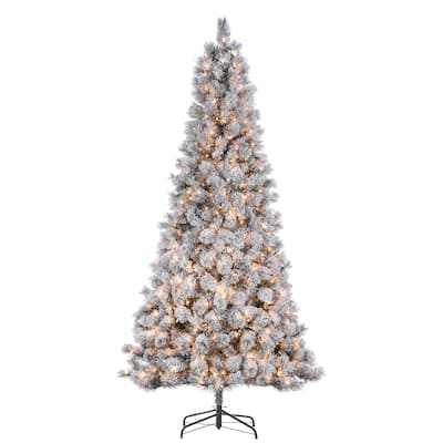 9 Foot Flocked Pre Lit Boise Pine Tree