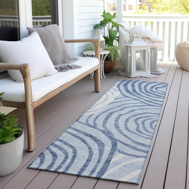 Machine Washable Indoor/ Outdoor Chantille Contemporary Dimensions Rug - Sky - 2'3" x 7'6"