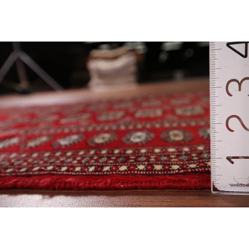 Red Geometric Bokhara Vintage Accent Rug Hand-Knotted Wool Carpet - 3'2" x 5'1"