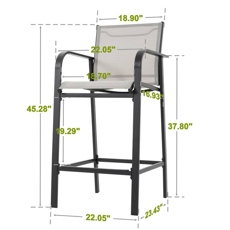 Nuu Garden Outdoor 2-Piece Textilene High Bar Stools, Gray