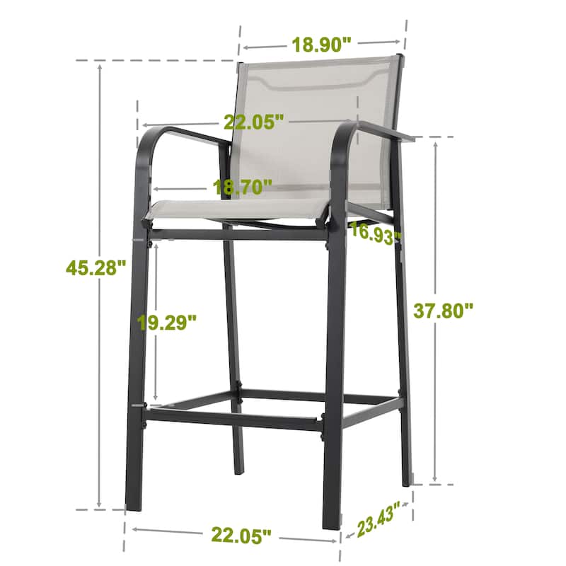 Nuu Garden Outdoor 2-Piece Textilene High Bar Stools, Gray