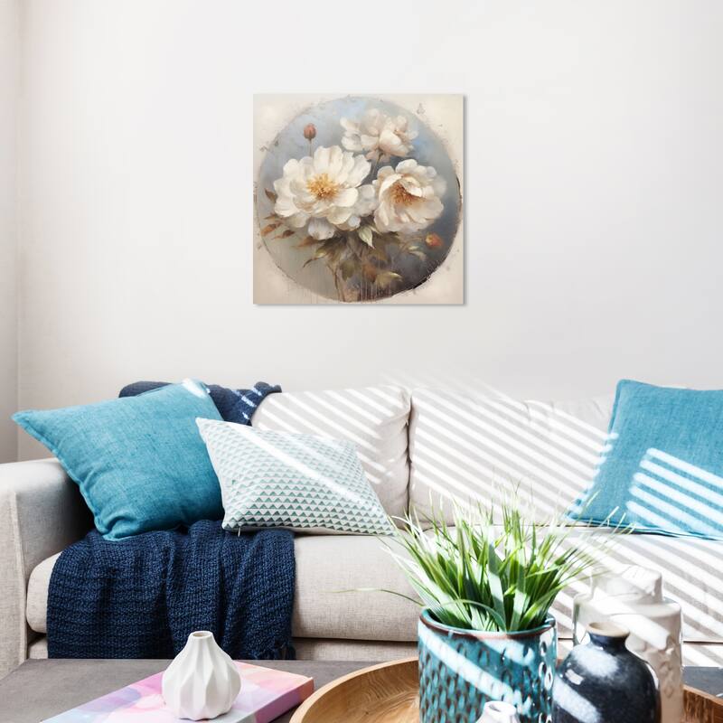 Wynwood Studio Canvas Floral and Botanical Flowers Country Style White and Light Brown French Country Wall Art Canvas Print - 20 x 20