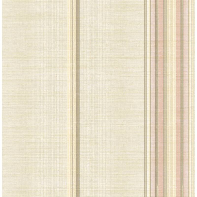 Seabrook Designs Vesper Stripe Unpasted Wallpaper - 20.5 in W x 33 ft. L - Metallic Khaki & Petal Pink