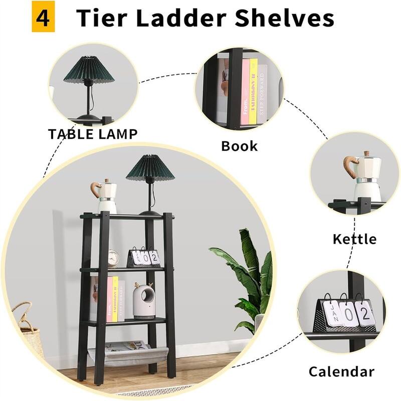 Ladder Shelf 4 Tier Bookshelf - 18.5"D x 7.87"W x 35.43"H