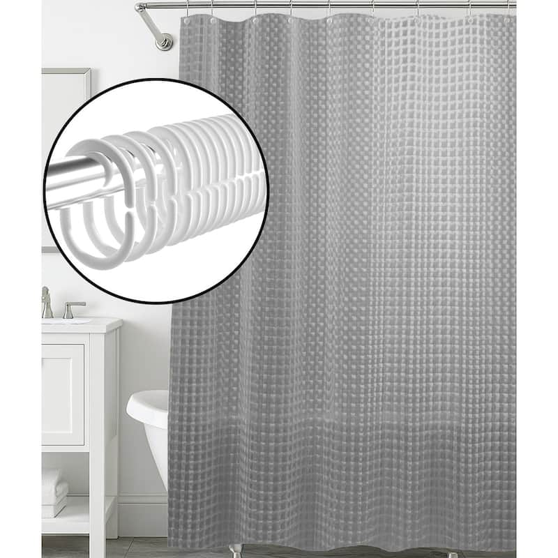 71" x 71" - Grey EVA Shower Curtain Liner With 12 Hooks - Grey