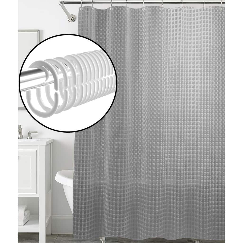 71" x 71" - Grey EVA Shower Curtain Liner With 12 Hooks