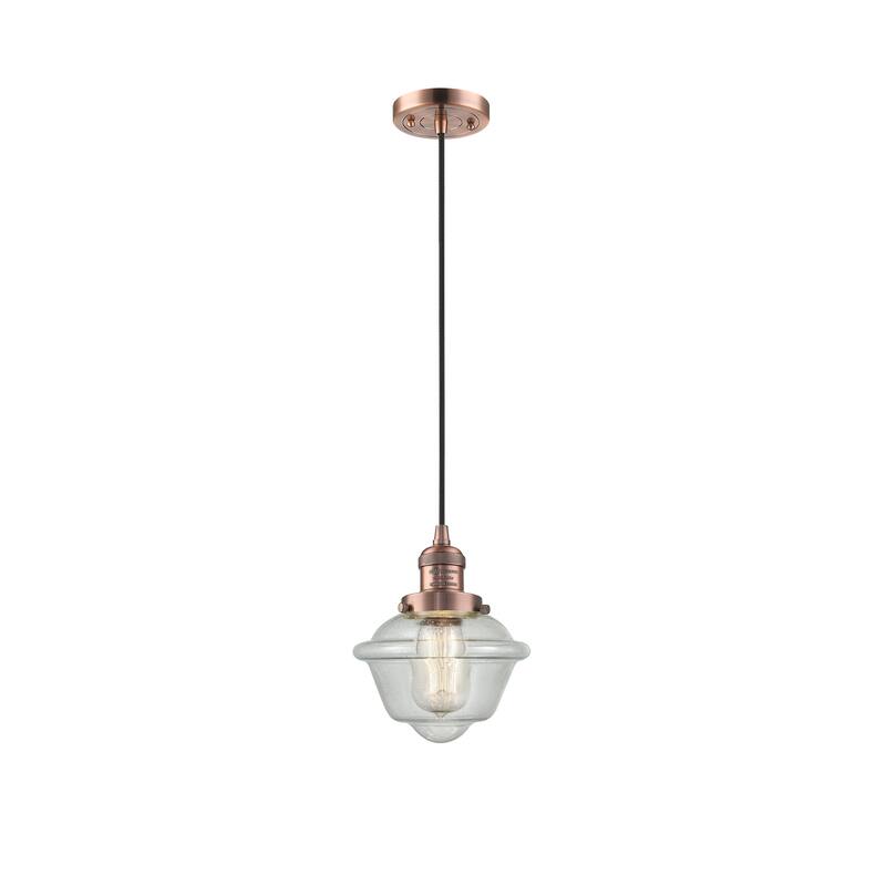 Innovations Lighting Franklin Restoration Oxford - 1 Light 8" Cord Hung Mini Pendant - Antique Copper/Seedy