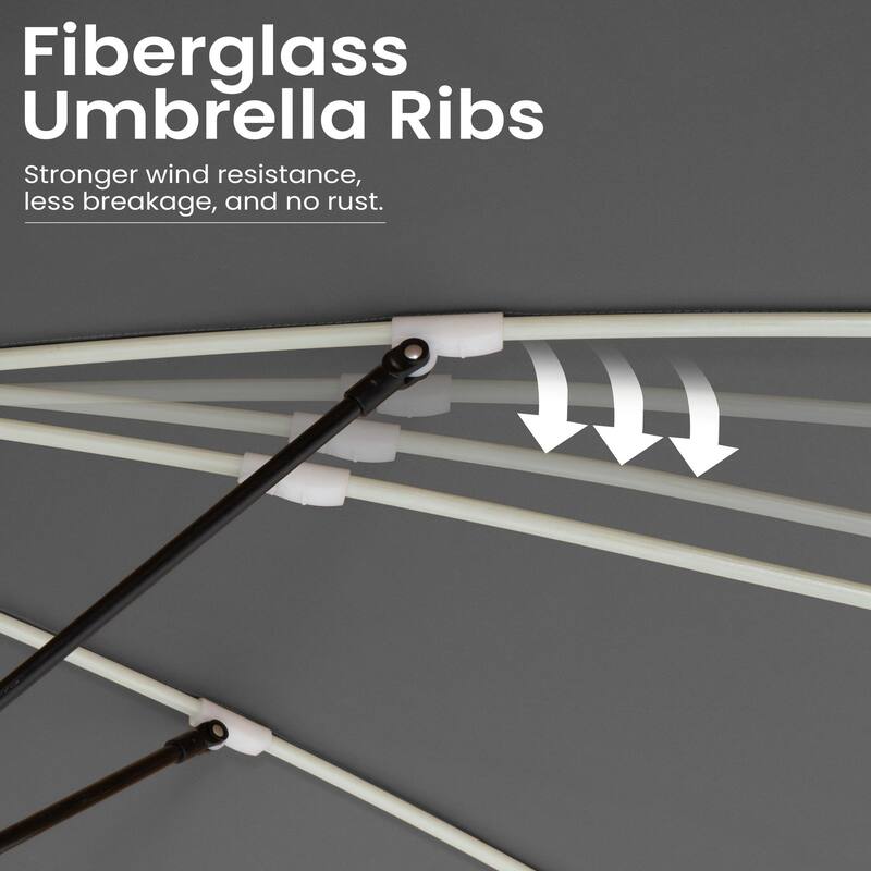 15ft Outdoor Patio Market Umbrella with Base and 144 Solar-Powered Led Lights