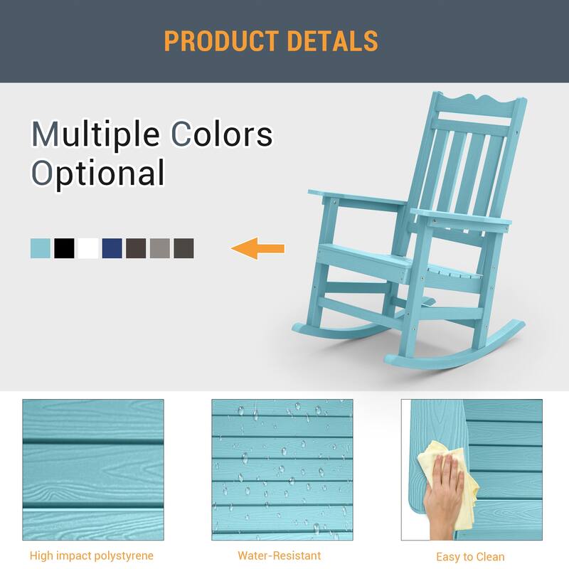 LIVOOSUN Patio Adirondack Chair Outdoor Plastic Rocking Chair