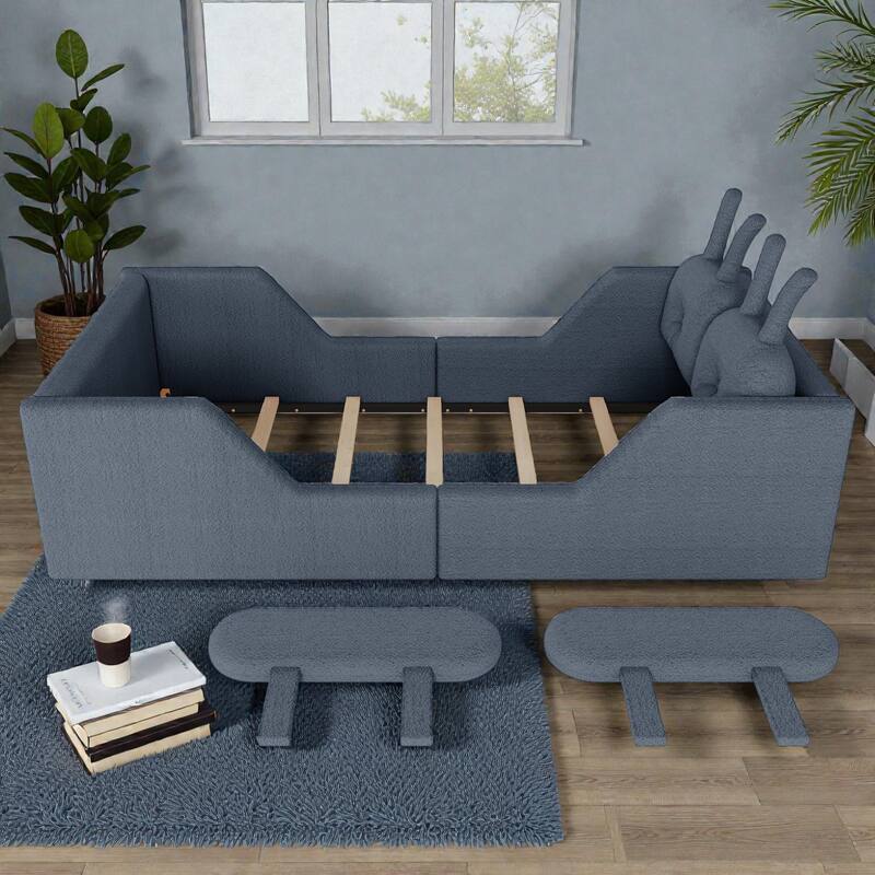 Twin Size Upholstered Floor Bed for Kids with Removable Side Rails, Soft Teddy Fabric Platform Bed