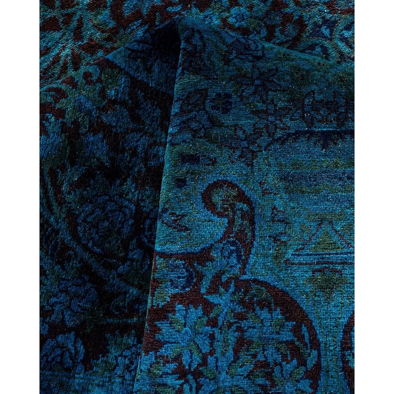Overton Hand Knotted Wool Vintage Inspired Modern Contemporary Overdyed Navy Area Rug - 8' 2" x 9' 10"