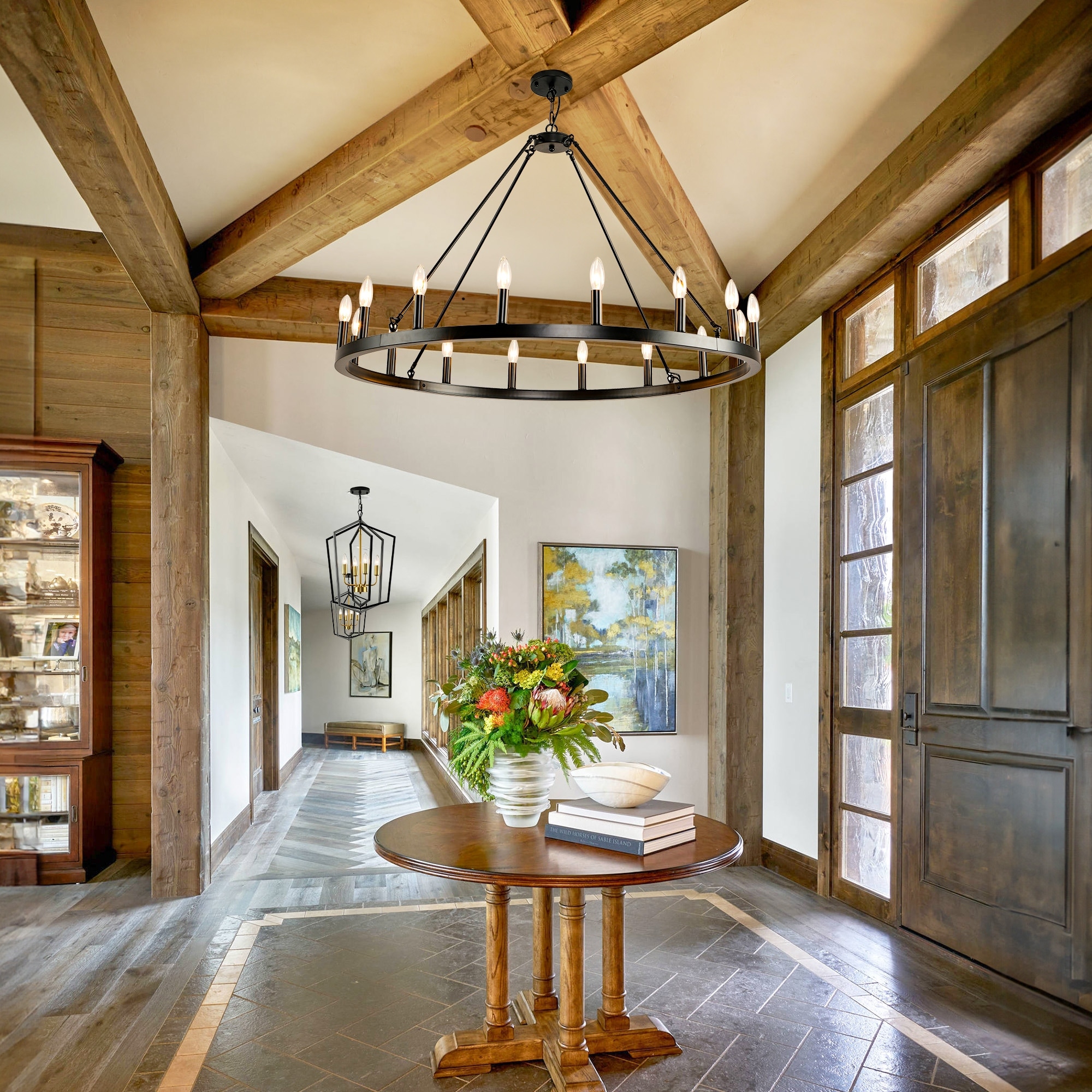 43-inch Farmhouse Black Wagon Wheel 16-Light Chandelier