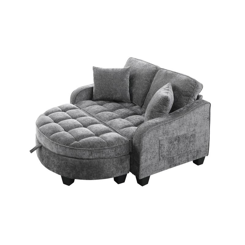 Roomfitters Two-Seater Sofa Chaise with Storage Ottoman, Irregular Armrests and Backrest, Upholstered Sofa with Pillows