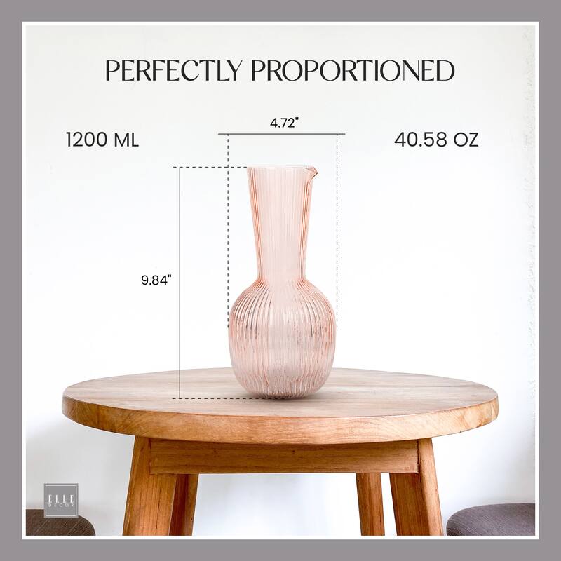 Elle Decor Amber Ring Carafe and Water Drinking Glass Lid - 40 oz