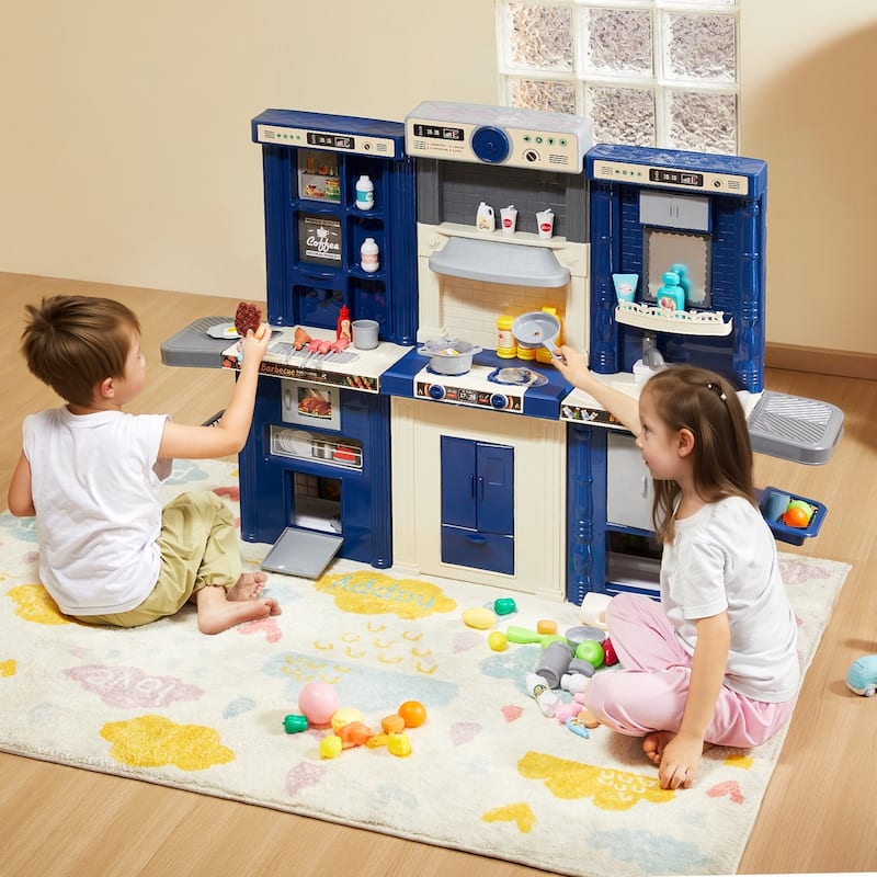 74 Piece Blue Kids Kitchen Cooking Playset Toy Ideal Gift for Any Special Occasions - 50.4 x 11.4 x 35.4 in