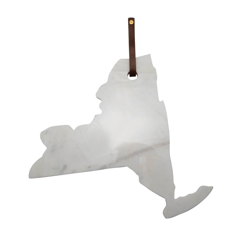 Lg Polished Marble "New York" Cutting Board w/Leather belt - A - White