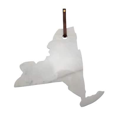 Lg Polished Marble "New York" Cutting Board w/Leather belt - A - White