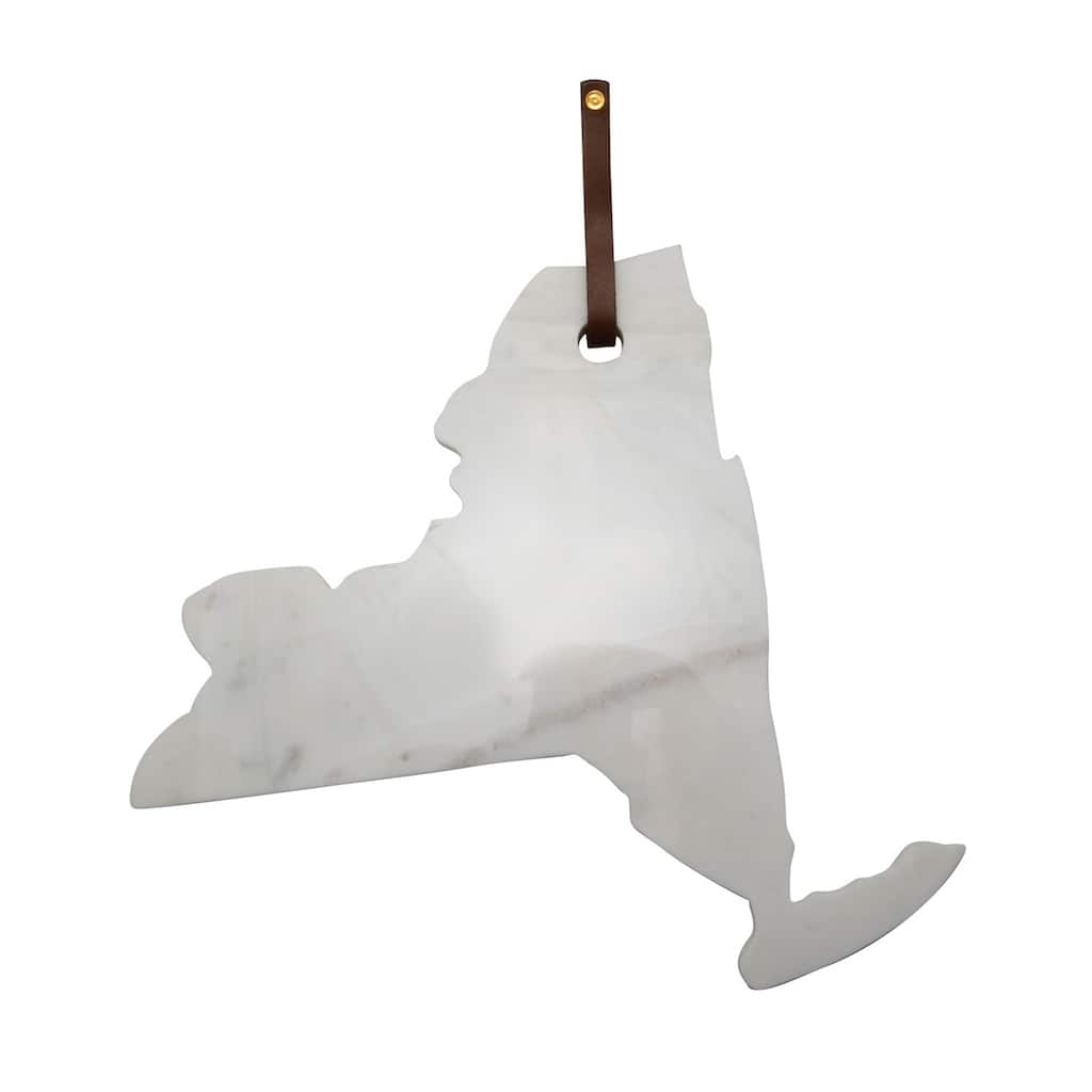 Lg Polished Marble "New York" Cutting Board w/Leather belt - A - White