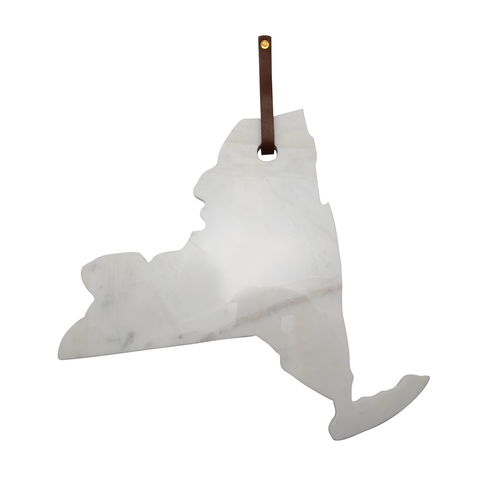 Lg Polished Marble "New York" Cutting Board w/Leather belt - A - White